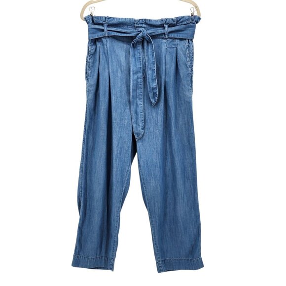 Madewell Womens 8 Pants Denim Paperbag Pants Blue Pleated High Rise Belted - Picture 9 of 9